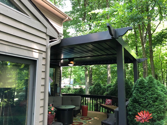 Outside view of a motorized louvered roof